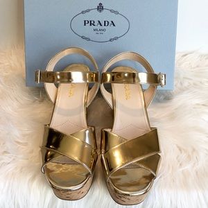 Prada - Gold Wedges